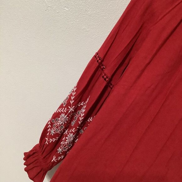 Sweet Magnolia Bohemian Boho Hippie Red Beaded Oversized Peasant Blouse Small - Picture 11 of 14